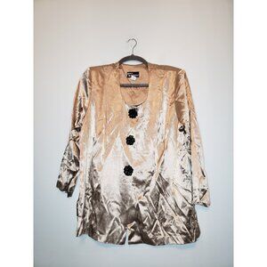 Vtg Jason Matthews Womens Plus 22W Evening Jacket Metallic Gold Floral Button